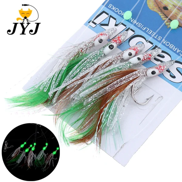 Combination sabiki Fishhook Fishing Lure Set Artificial Silicone soft squid Bait False skin Luminous Bead Flies Rattlin Sabiki